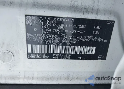 2020 Toyota Rav4 Le из США, поврежденный, VIN JTMF1RFV7LD067920